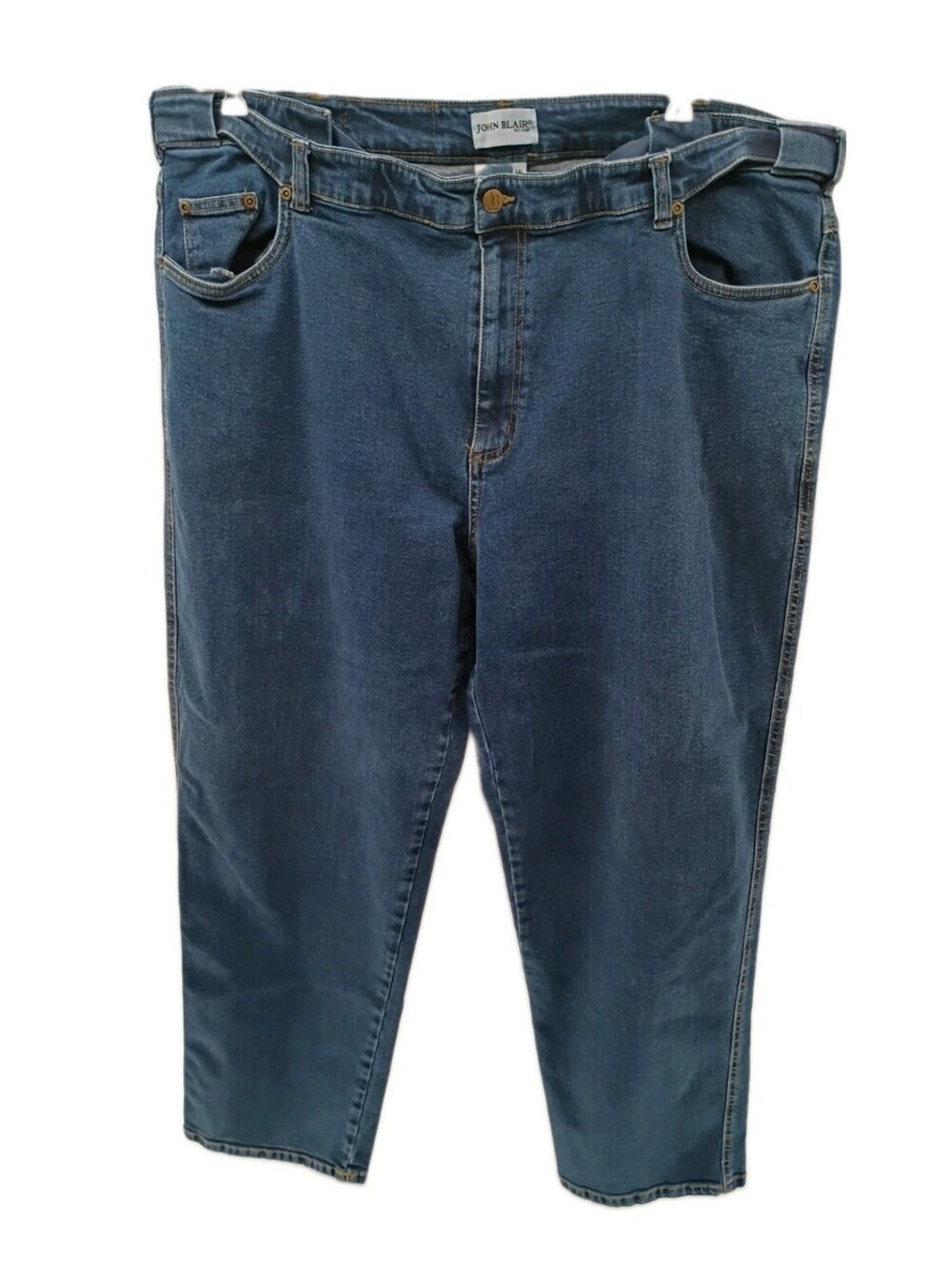 John Blair Jeans Mens 44x34 Blue Denim Straight Leg Adjustable Waist Med Wash